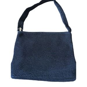 The Sak Navy Purse Crocheted Knit Woven Blue Crossbody Bag Zip Closure‎ EUC